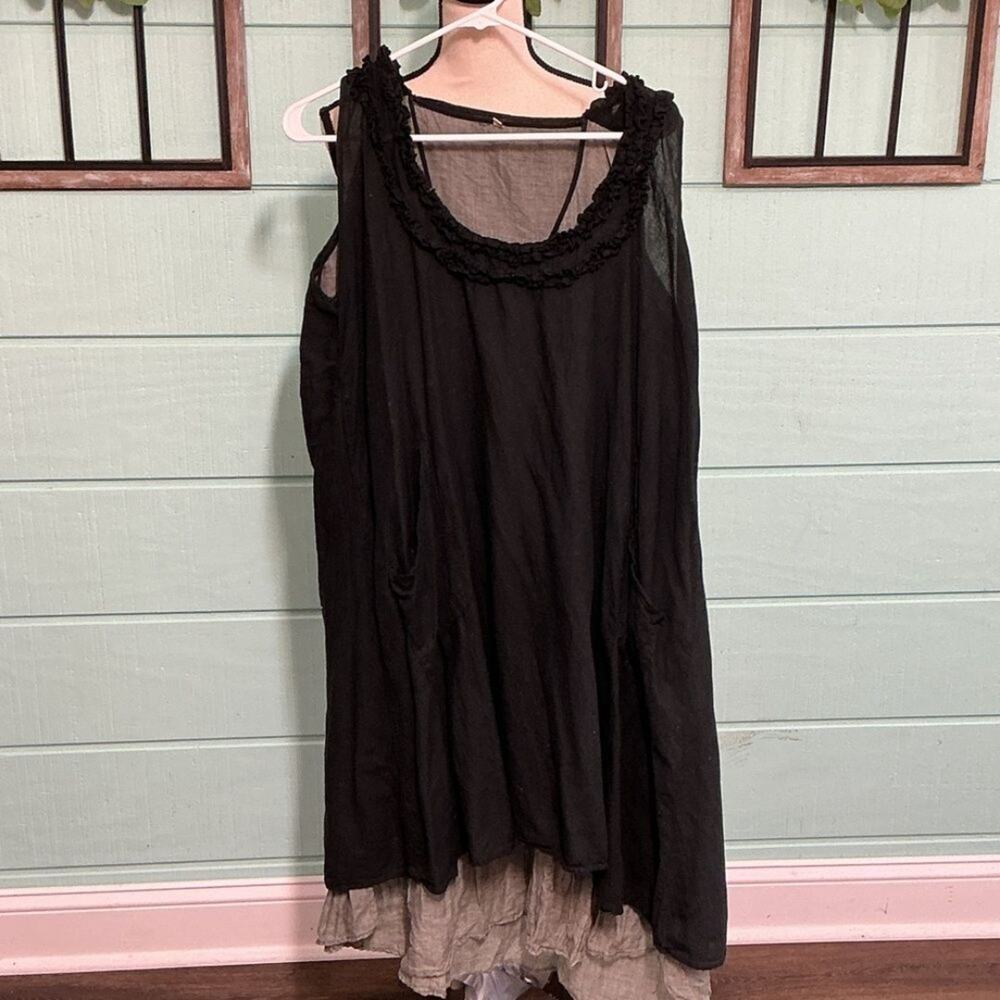 Vintage Black Sheer Overlay Midi Dress Romantic Boho Layered Dress